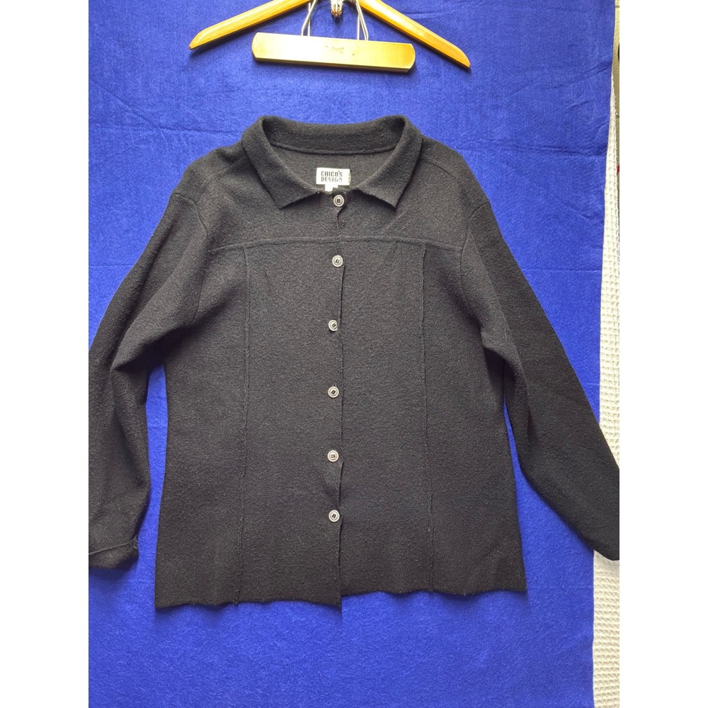 Boiled Wool Womens Chicos Design Button Front Cardigan 2 Black Collared Jacket